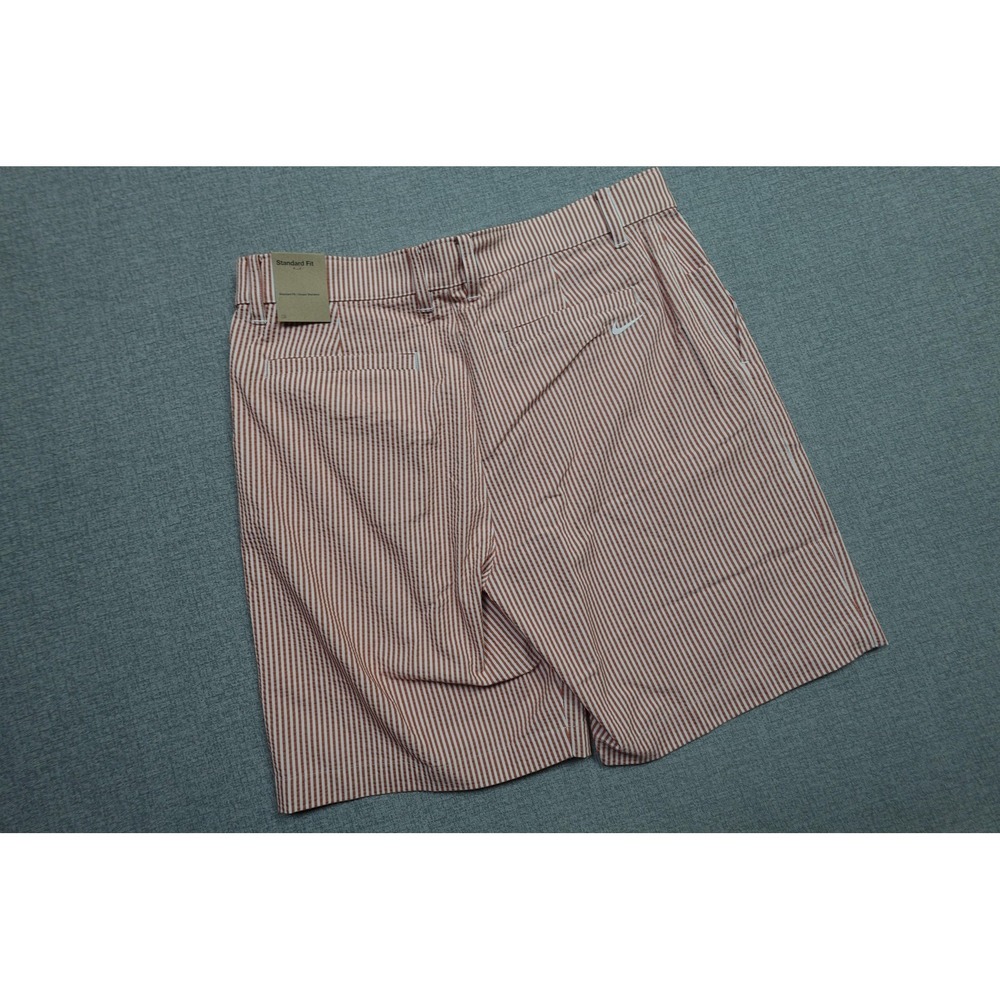 Nike Seersucker Golf Shorts Mens 34 Orange Striped Standard Fit 8 Inseam NWT
